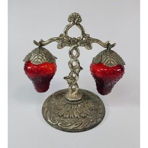 Vintage Glass Ruby Red Strawberry Salt & Pepper Shakers